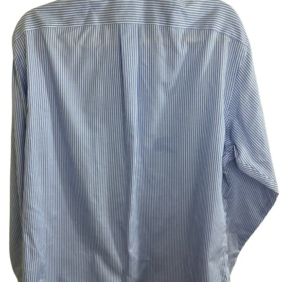 Lauren Ralph Lauren Men's Non-Iron Blue & White Striped Dress Shirt 100% Cotton - Picture 2 of 9